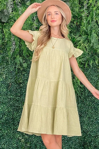 And The Why Cotton Gauze Baby Doll Casual Dress SAGE
