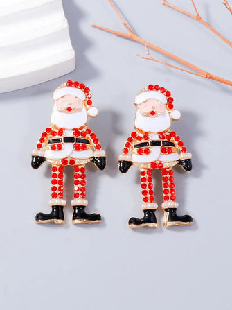 Alloy Rhinestone Santa Earrings Red One Size