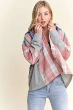ADORA Button Down Plaid Hoodie Shacket PINK H.GREY Woman Outerwear