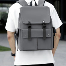 PU Leather Multi-Pockets Adjustable Strap Backpack Bag Gray One Size