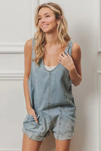 BiBi Folded Hem Vintage Washed Denim Overalls