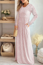 Leopard Round Neck Long Sleeve Maxi Dress Blush Pink Woman Maxi Dress
