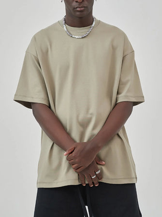 Men's Round Neck Drop Shoulder T-Shirt Khaki