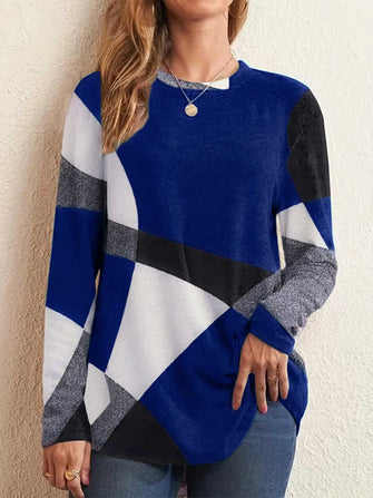 Color Block Round Neck T-Shirt Dusty Blue