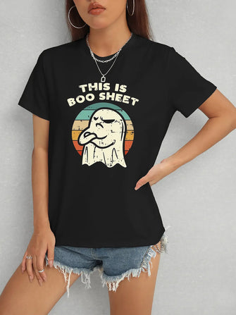 THIS IS BOO SHEET Round Neck T-Shirt Black
