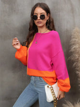 Angel Wings Color Block Round Neck Dropped Shoulder Sweater Sweater Pullovers