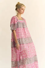 Davi & Dani Multi Floral Square Neck Puff Sleeve Maxi Dress Casual Dresses