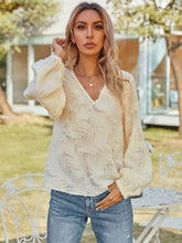 V-Neck Long Sleeve Blouse Cream Woman Blouses