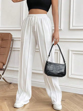 Drawstring Elastic Waist Pants with Pockets White