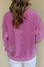 Notched Drop Shoulder Long Sleeve Sweatshirt Woman Sweatshirts