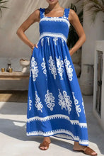 Printed Square Neck Cami Dress Blue Casual Dresses