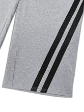 Plus size striped contrast gray heathered wide leg pants with two bold black stripes down the side