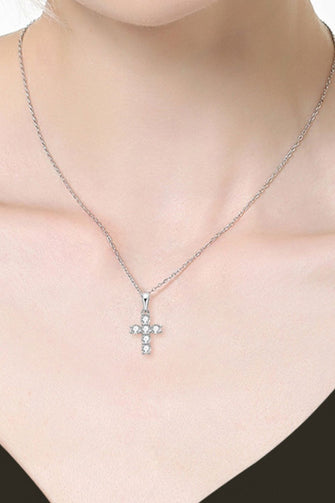 925 Sterling Silver Cross Moissanite Pendant Necklace Silver One Size