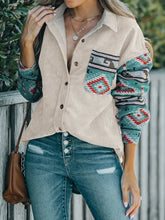 Perfee Pocketed Geometric Collared Neck Shacket Dust Storm