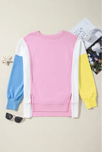 Slit Contrast Round Neck Long Sleeve Sweatshirt Woman Sweatshirts
