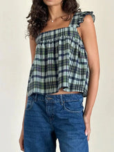 Ruffled Plaid Square Neck Tank