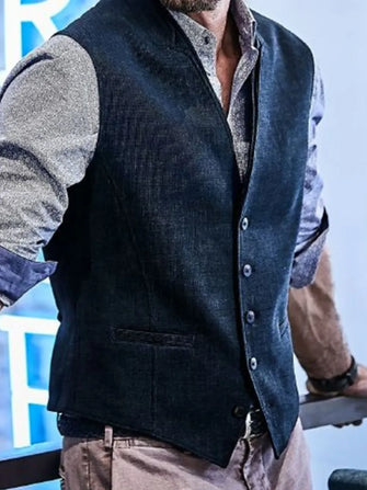 Men's Full Size Button Down Vest Plus Size Peacock Blue