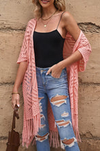 Openwork Open Front Cardigan with Fringes Blush Pink One Size