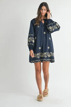 MABLE Embroidered Long Sleeve Peasant Mini Dress Casual Dresses