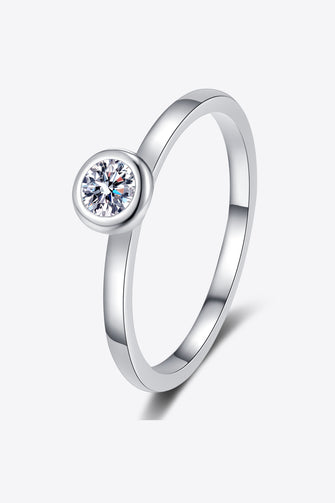Moissanite Rhodium-Plated Solitaire Ring Silver