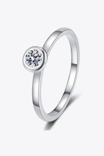 Moissanite Rhodium-Plated Solitaire Ring Silver Rings