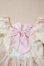 Floral Puff Sleeve Square Neck Knotted Open Back Ruffled Mini Dress Woman Dress