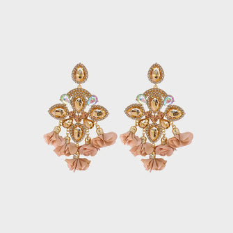 Flower Shape Rhinestone Alloy Dangle Earrings Rose Gold One Size
