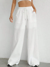 Drawstring Wide Leg Pants White