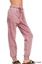 Light rose acid wash fleece sweatpants by zenana with soft texture elastic cuffs and drawstring waistband with pockets