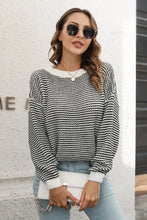 Striped Round Neck Dropped Shoulder Sweater Sweater Pullovers