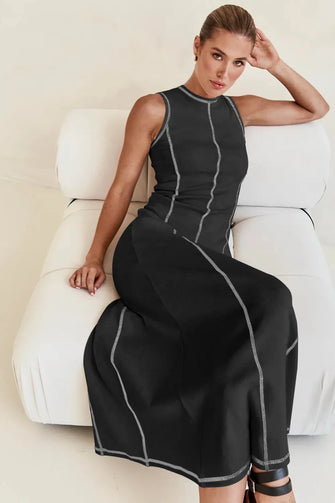 Contrast Stitching Maxi Tank Dress Black