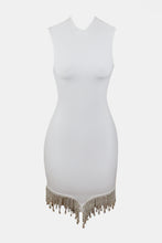 Rhinestone Tassel Hem Bodycon Dress White