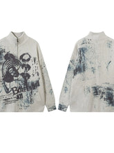 Men's Oversized Graffiti Zip Up Knit Cardigan