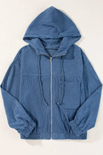 Pocketed Zip Up Long Sleeve Hooded Jacket Woman Outerwear