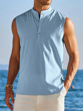 Men's Full Size Button Detail Tank Plus Size Light Blue