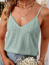 Eyelet Lace Detail V-Neck Cami Air Force Blue Tanks & Camis