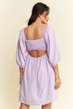 Davi & Dani Self-Tie Puff Sleeve Smocking Open Back Mini Dress Casual Dresses