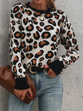Leopard Round Neck Dropped Shoulder Sweater Sweater Pullovers