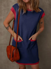 Round Neck Cap Sleeve Mini Dress Dark Blue Casual Dresses