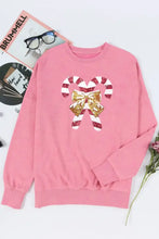 Sequin Candy Cane Round Neck Slit Sweatshirt Woman Sweatshirts