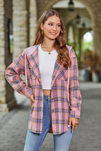 Mandy Plaid Long Sleeve Hooded Jacket Dusty Pink