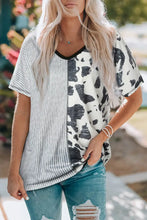 Striped V-Neck Short Sleeve Tee Woman T Shirts