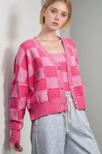 Checkered V-Neck Long Sleeve Cardigan Woman Outerwear