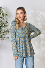 Heimish Full Size Floral Half Button Long Sleeve Blouse Dusty Teal Multi Woman Blouses