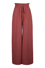 Rust-colored perfee frill tied high-waisted wide leg trousers with a drawstring waistband for casual wear