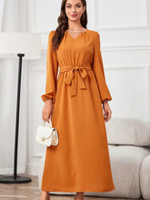 Orange tie waist puff sleeve maxi dress in satin