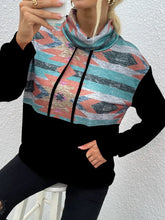 Shiny Geometric Drawstring Long-Sleeve Sweatshirt Woman Sweatshirts
