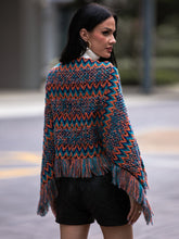 Shiny Fringe Hem Boat Neck Poncho