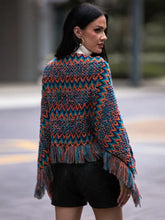 Shiny Fringe Hem Boat Neck Poncho Woman Poncho