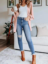 Full Size Open Front Waffle Knit Cardigan Plus Size